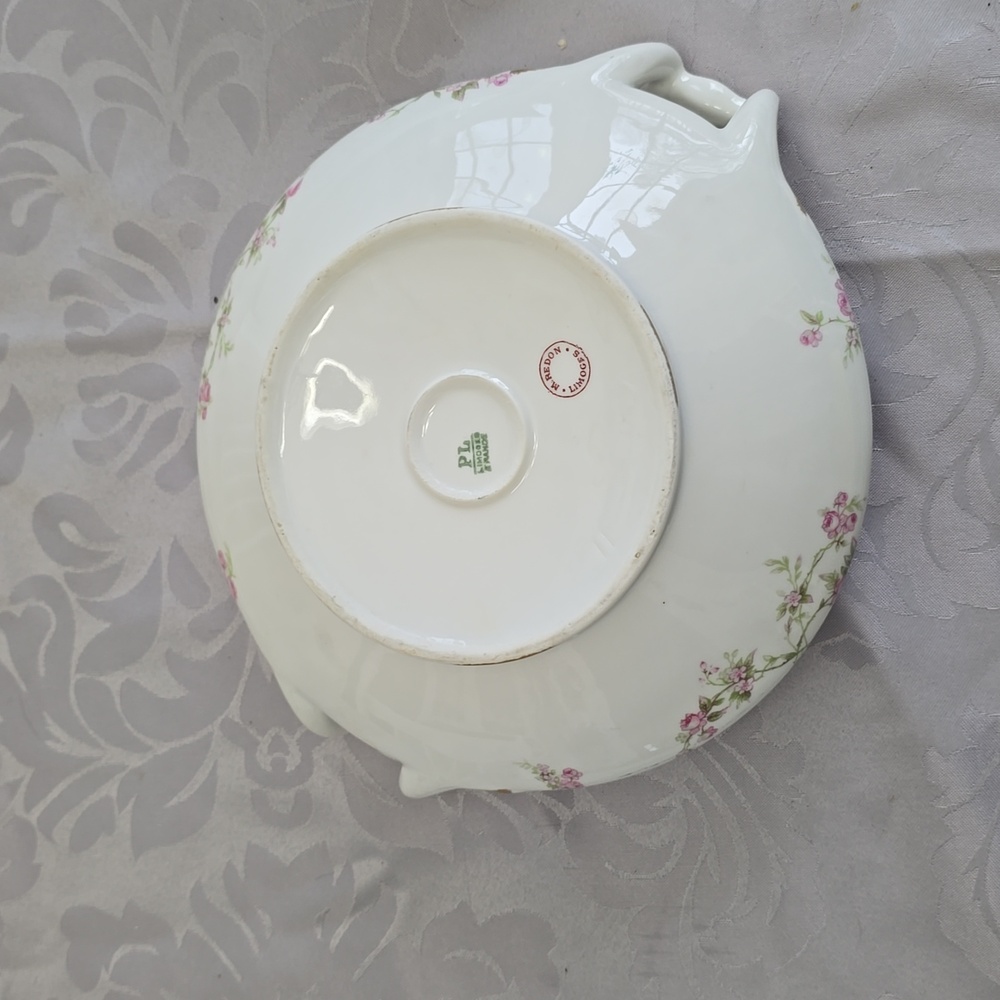 Vintage PL Limoges France M Redon Round Dish Lid Handles Pink Roses - Picture 14 of 17
